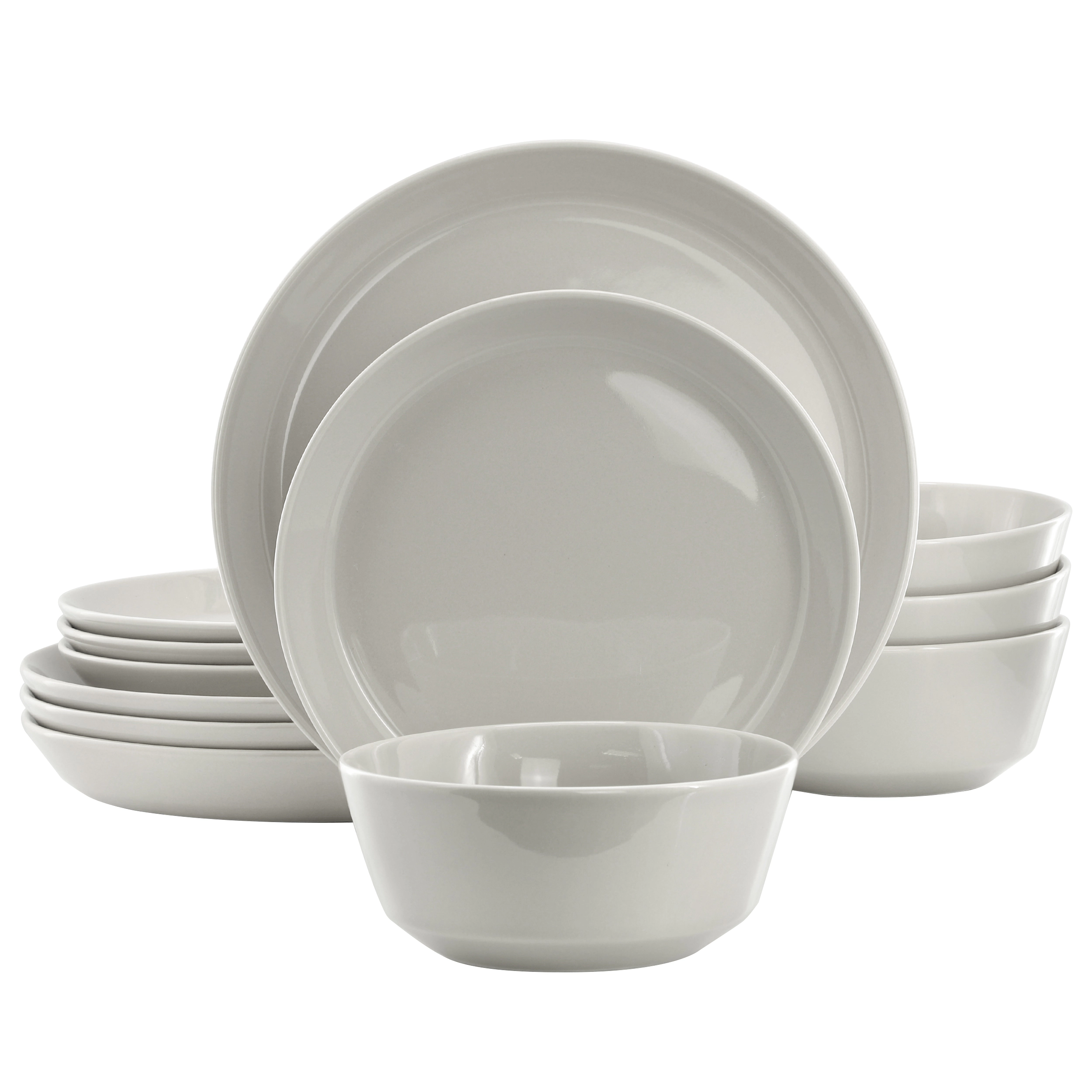 Gibson Elite Sunlit Mist 12 Piece Round Stoneware Dinnerware Set Gray