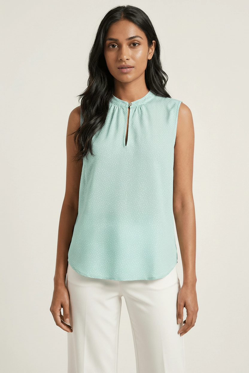 DressAtR Women's Sleeveless Front Button Opening V Cut Neck Blouse
