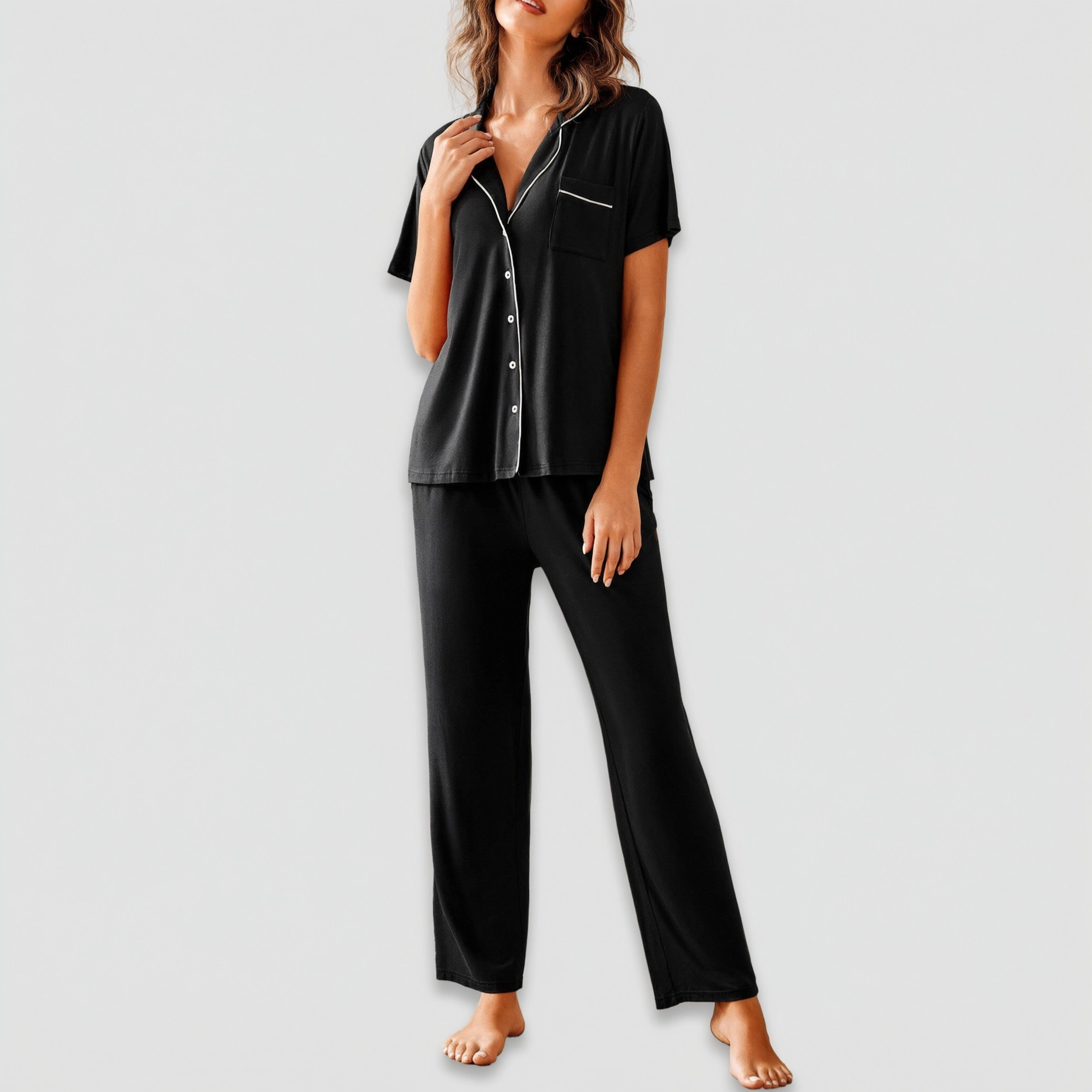 Avidlove Women's Notch Collar Short Sleeve Button Down Set with