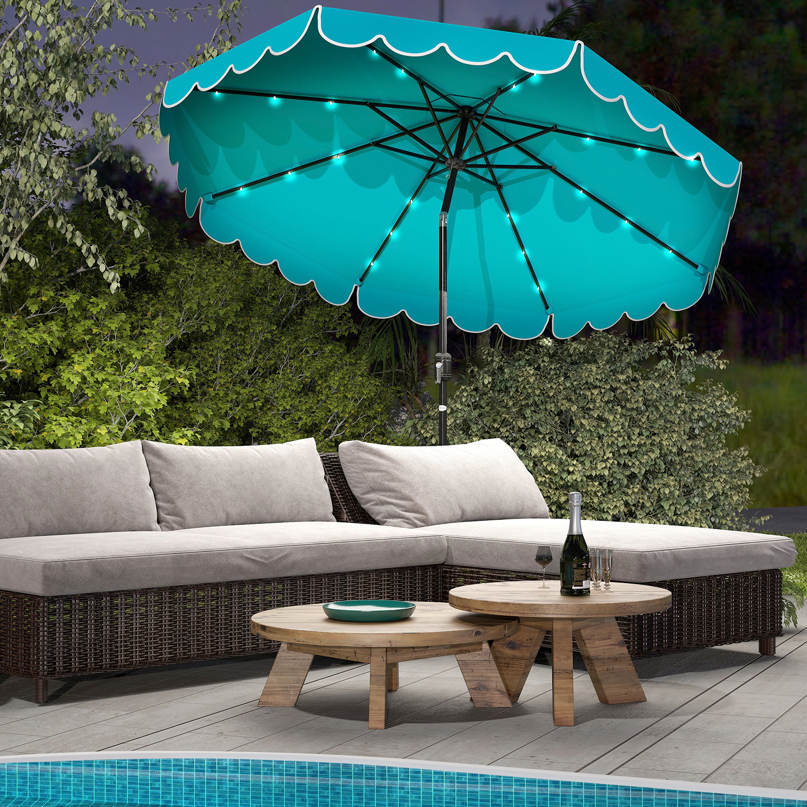 SUGIFT Turquoise 10 ft Solar Patio Umbrella with 24 Cool-White LED Lights