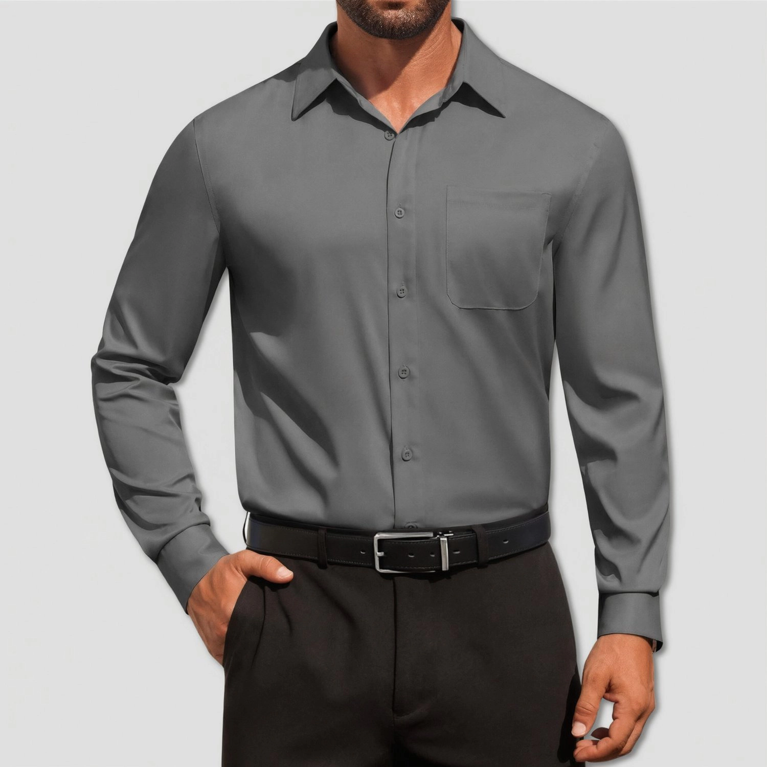 COOFANDY Mens Burgundy Long Sleeve Dress Shirt Button Down Collar Pocket Work