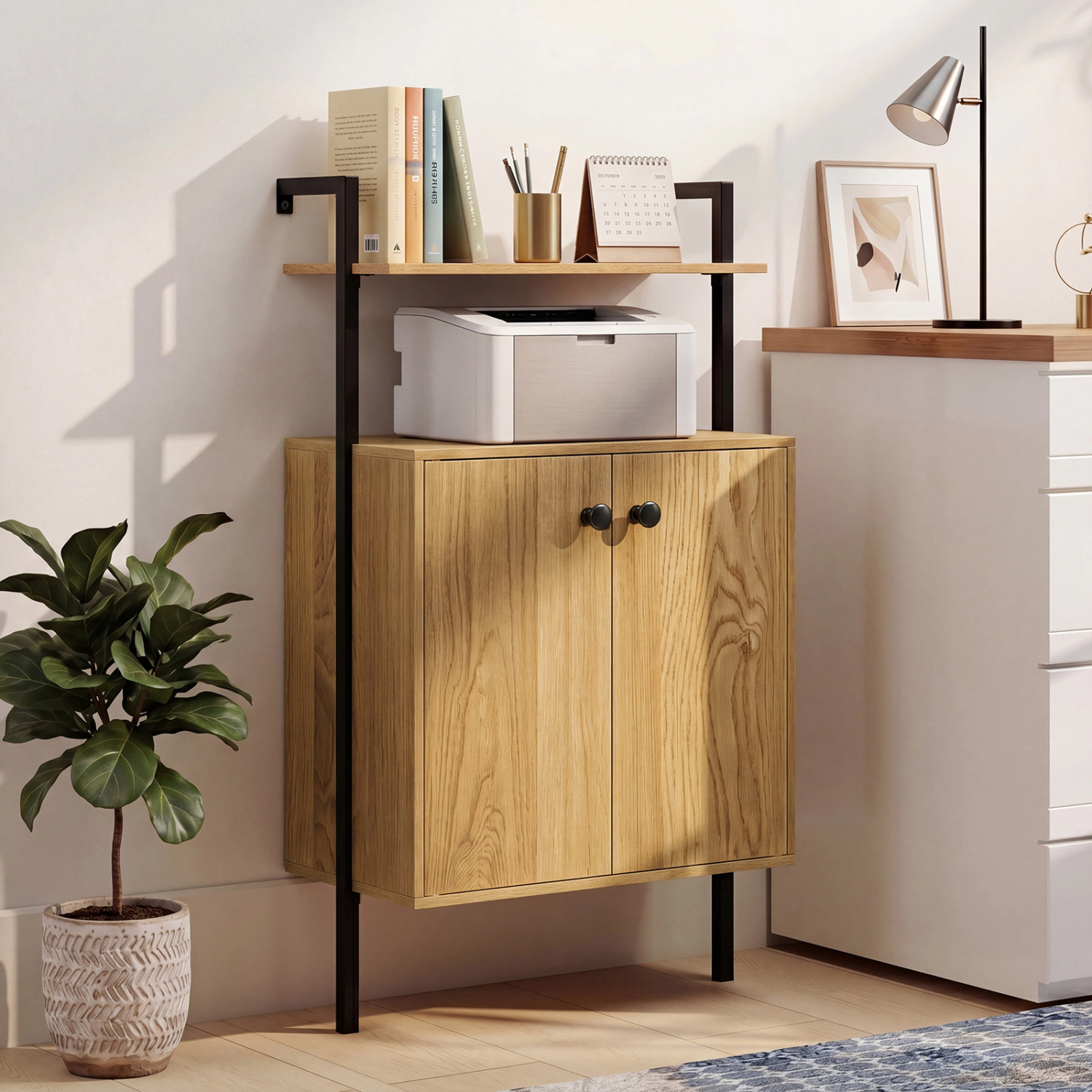 LJG 2-Door Wall Mount Bookshelf with Storage Cabinet