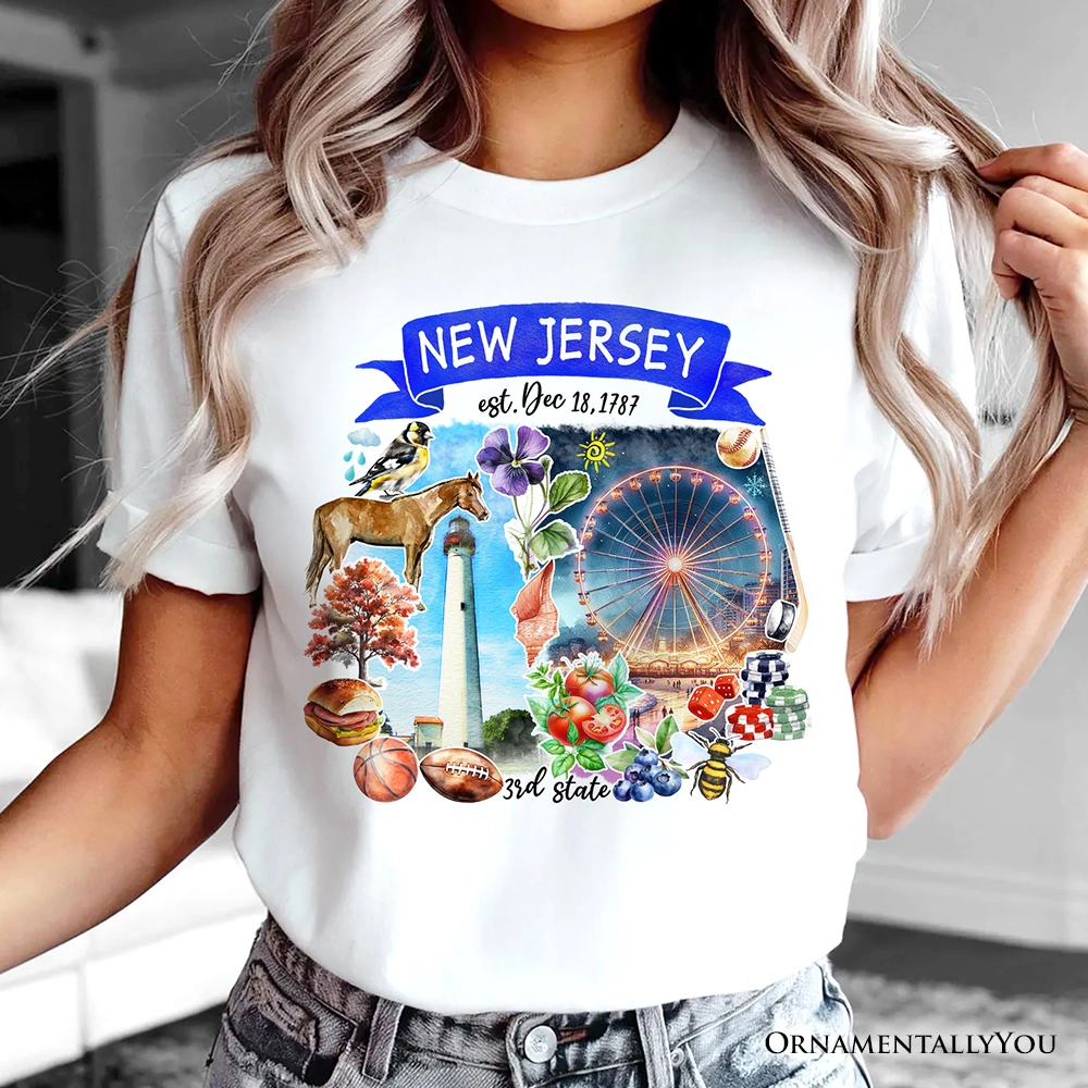 OrnamentallyYou Unisex Artistic New Jersey State Themes And Landmarks T-Shirt