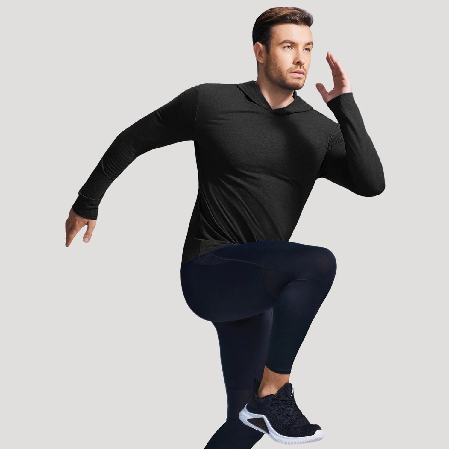 Pinspark Mens Casual Long Sleeve Hoodies Solid Lightweight Pullover Curved Hem Tops