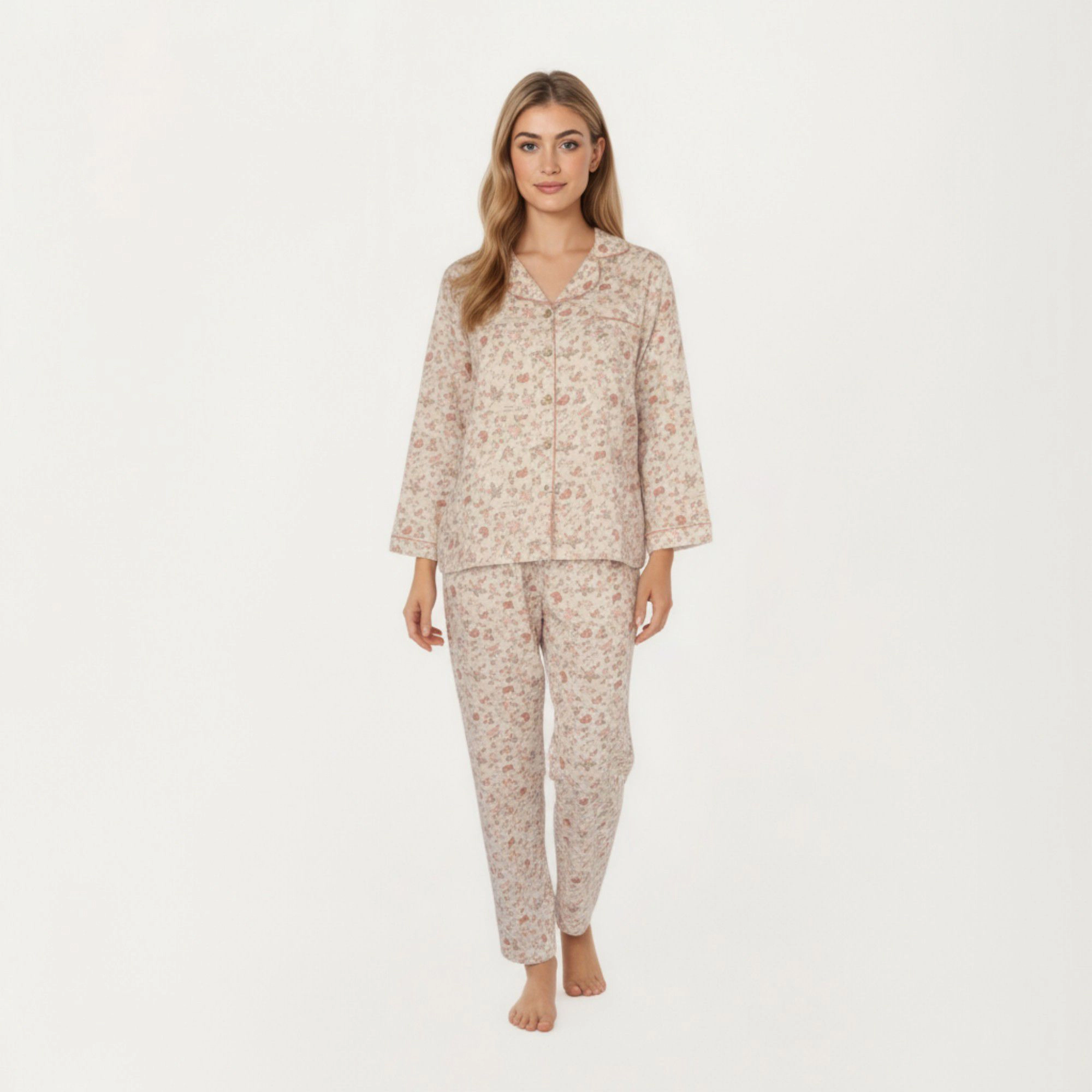 Anna-Kaci Women's 2-Piece Button Front Floral Print Pajama Top with Notched Collar and Relaxed Pants