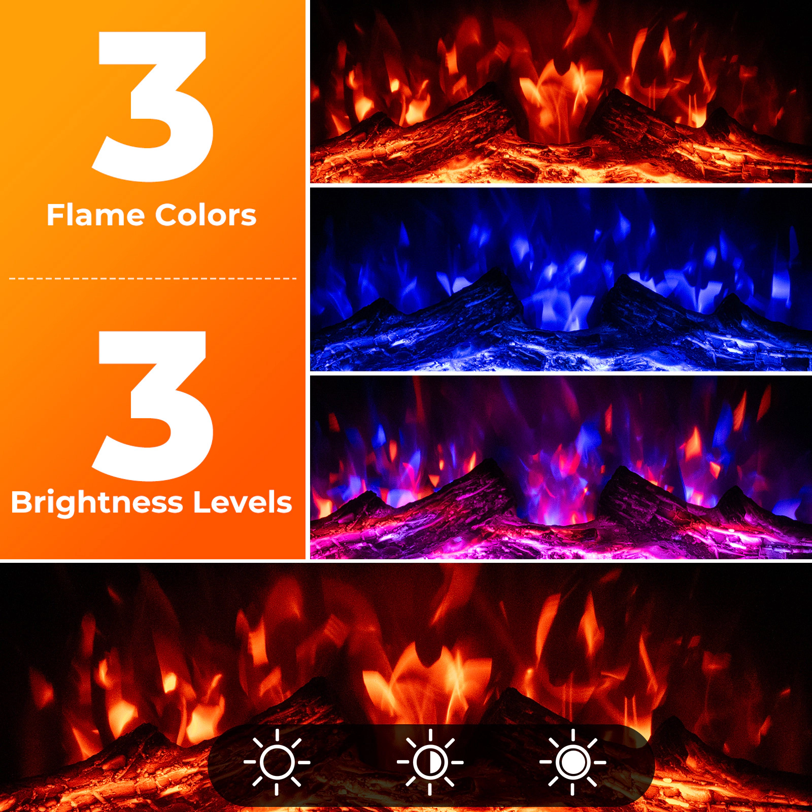 SlickBlue 23 Inch Electric Fireplace Insert with Remote Control, Adjustable Flames
