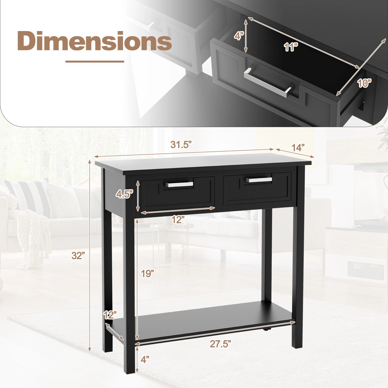 SlickBlue Narrow Console Table with Drawers and Storage Shelf