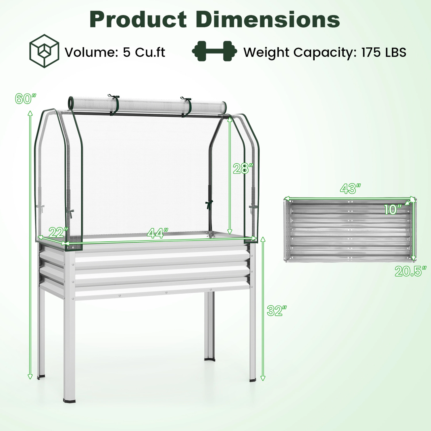 LJG 2 Pieces Galvanized Raised Garden Bed with Legs and Greenhouse Cover for Vegetable Flower