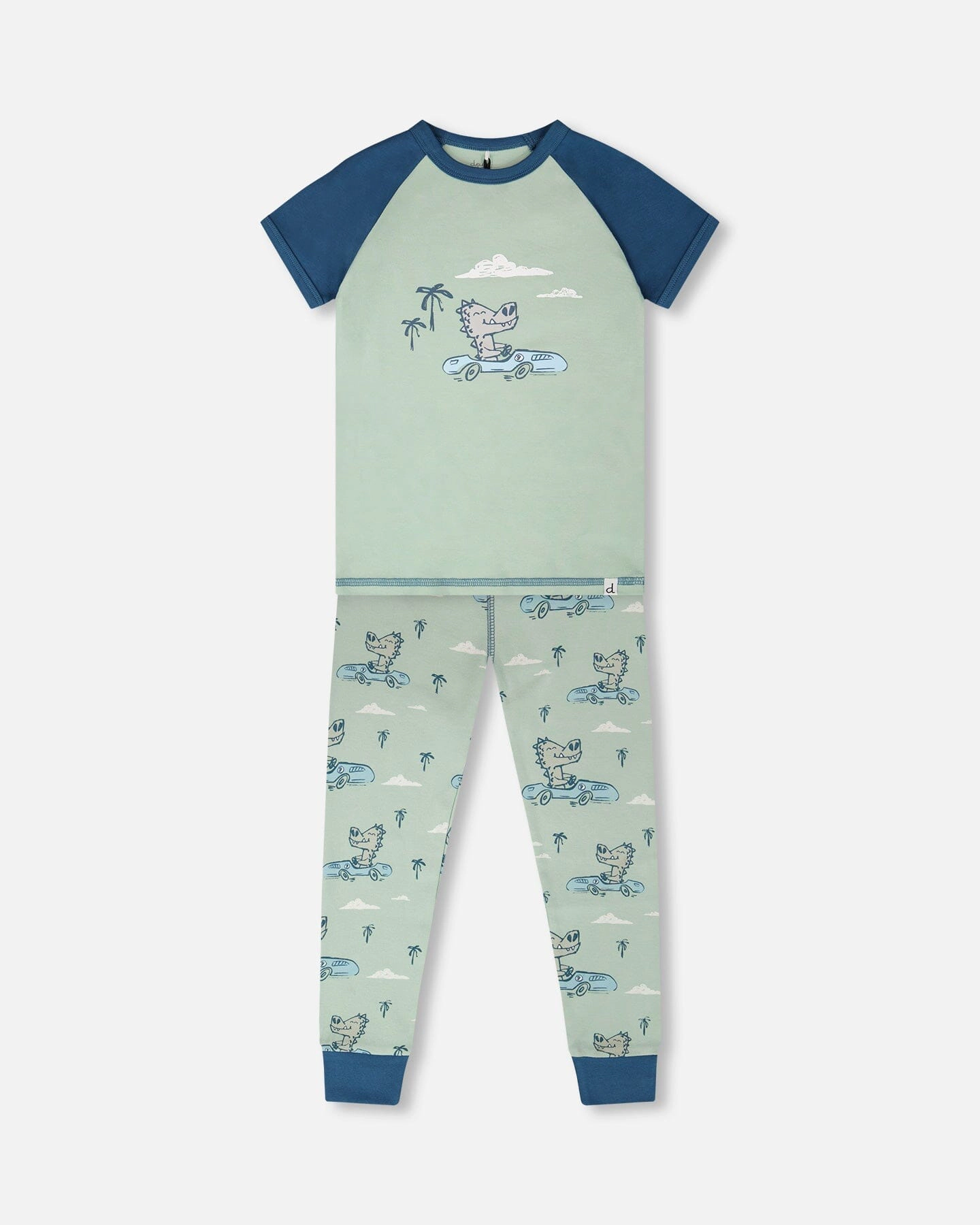 Deux par Boys Organic Cotton Two-Piece Pyjama Set Green Crocodile Print