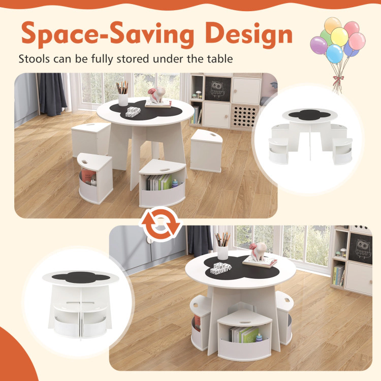 Hivvago 5 Pcs Kids Table And Chair Set With Storage Stools For Activity-White