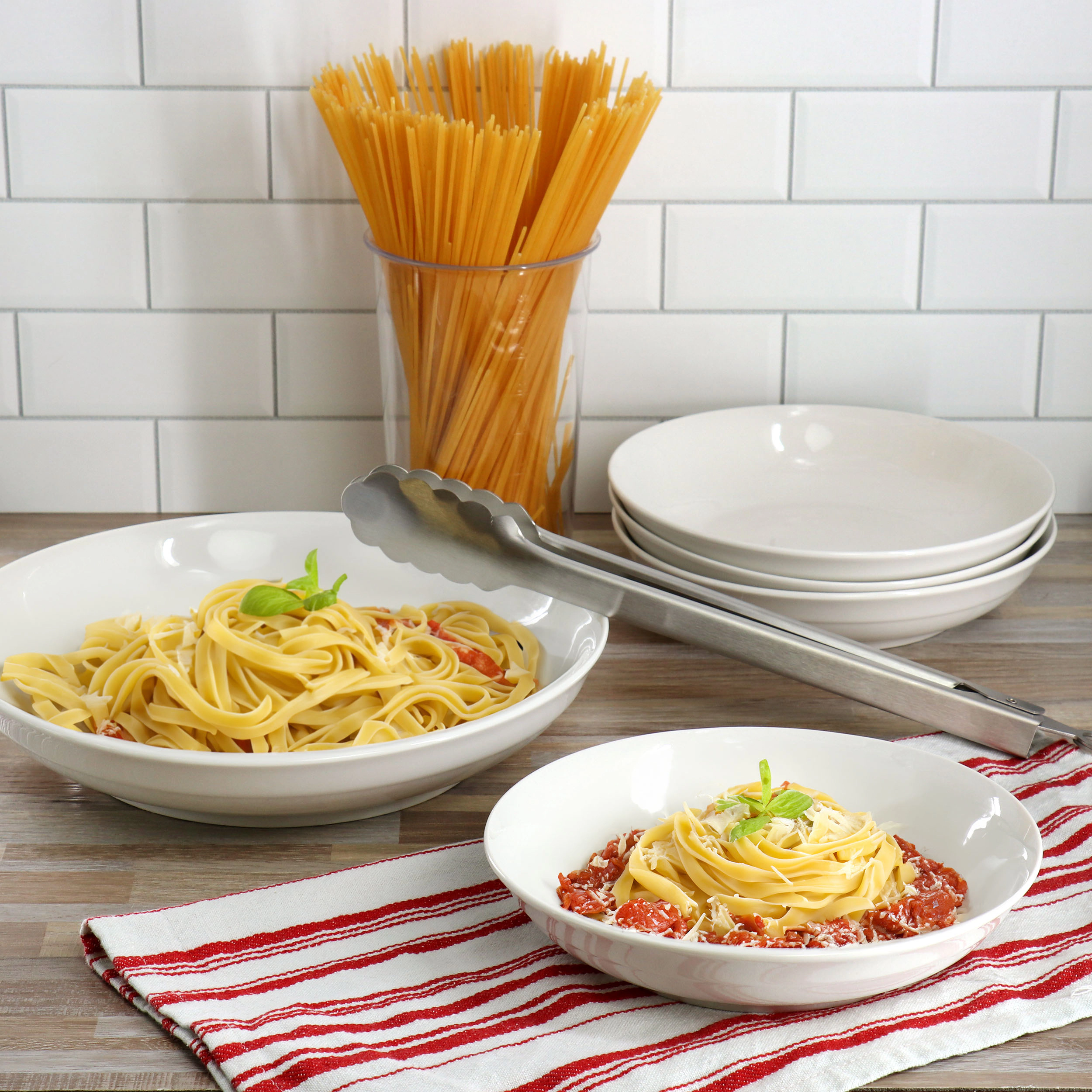 Gibson Home Great Essentials 5 Piece Fine Ceramic Serving Bowl and Pasta Bowl Set in White