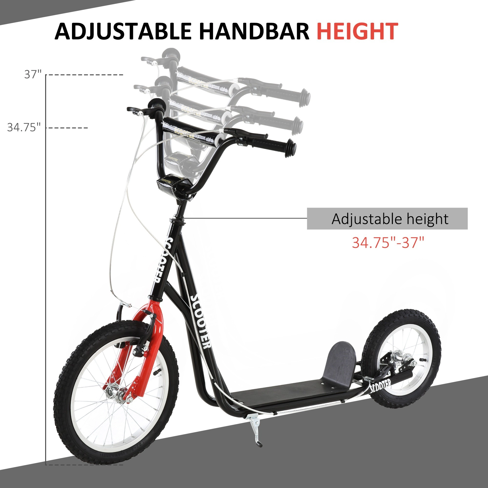 HONGGE Teens Youth Scooter Ride On Toy with Adjustable Handlebar Dual Brakes and Inflatable Wheels For Kids 5