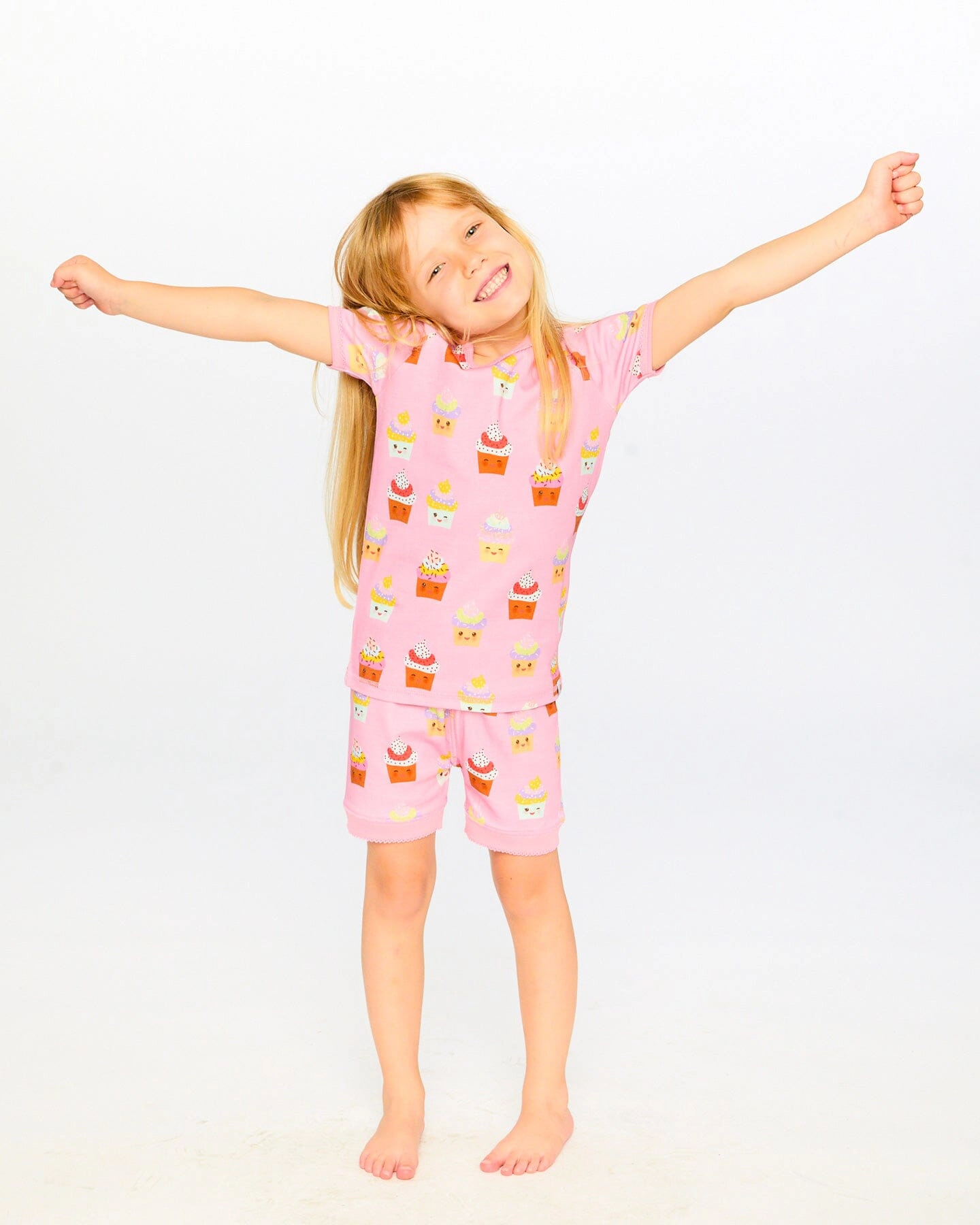 Deux par Girls Organic Cotton Two-Piece Pyjama Set Pink Cupcake Print