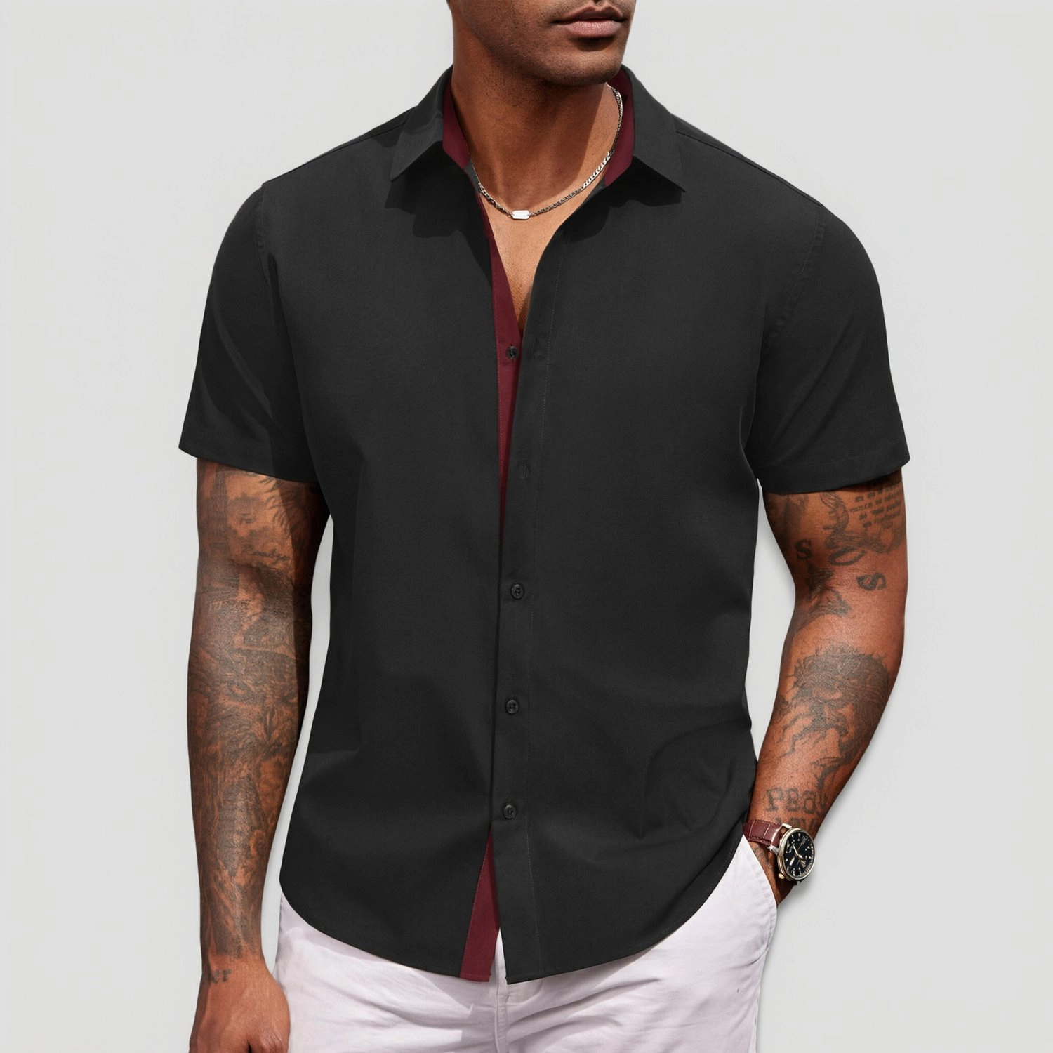 COOFANDY Mens Short Sleeve Button Down Shirts Contrast Collar Casual  Tops