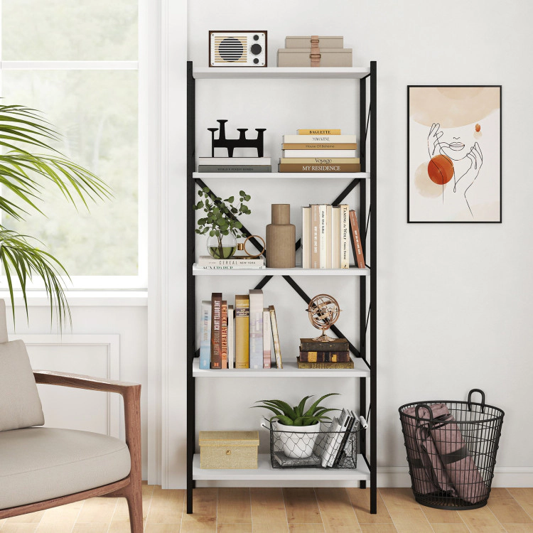 Hivvago 5-Tier Tall Bookshelf With Heavy-Duty Metal Frame Modern Storage