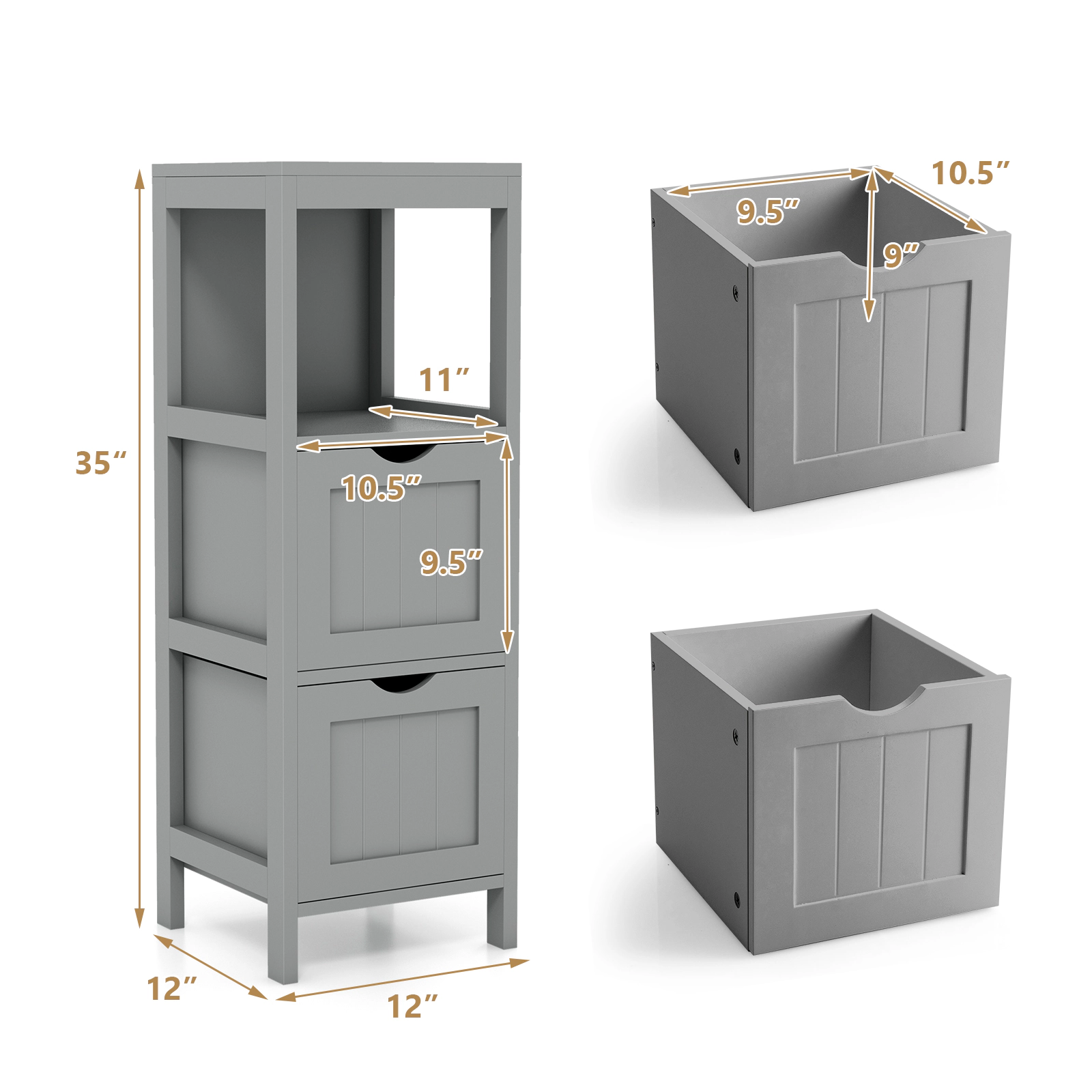 SlickBlue Bathroom Floor Cabinet with Drawers and Open Shelf