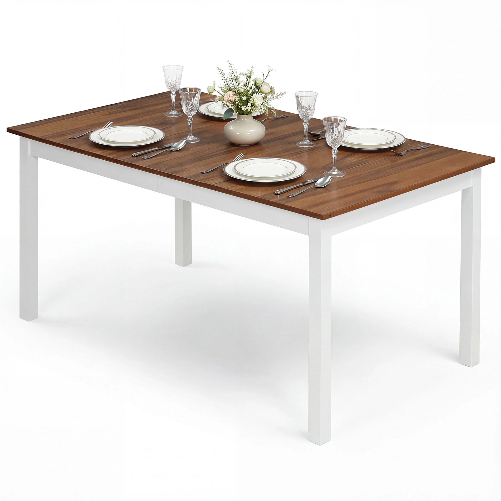 LJG 60 Inch Rectangular Dinner Table with Solid Rubber Wood Legs