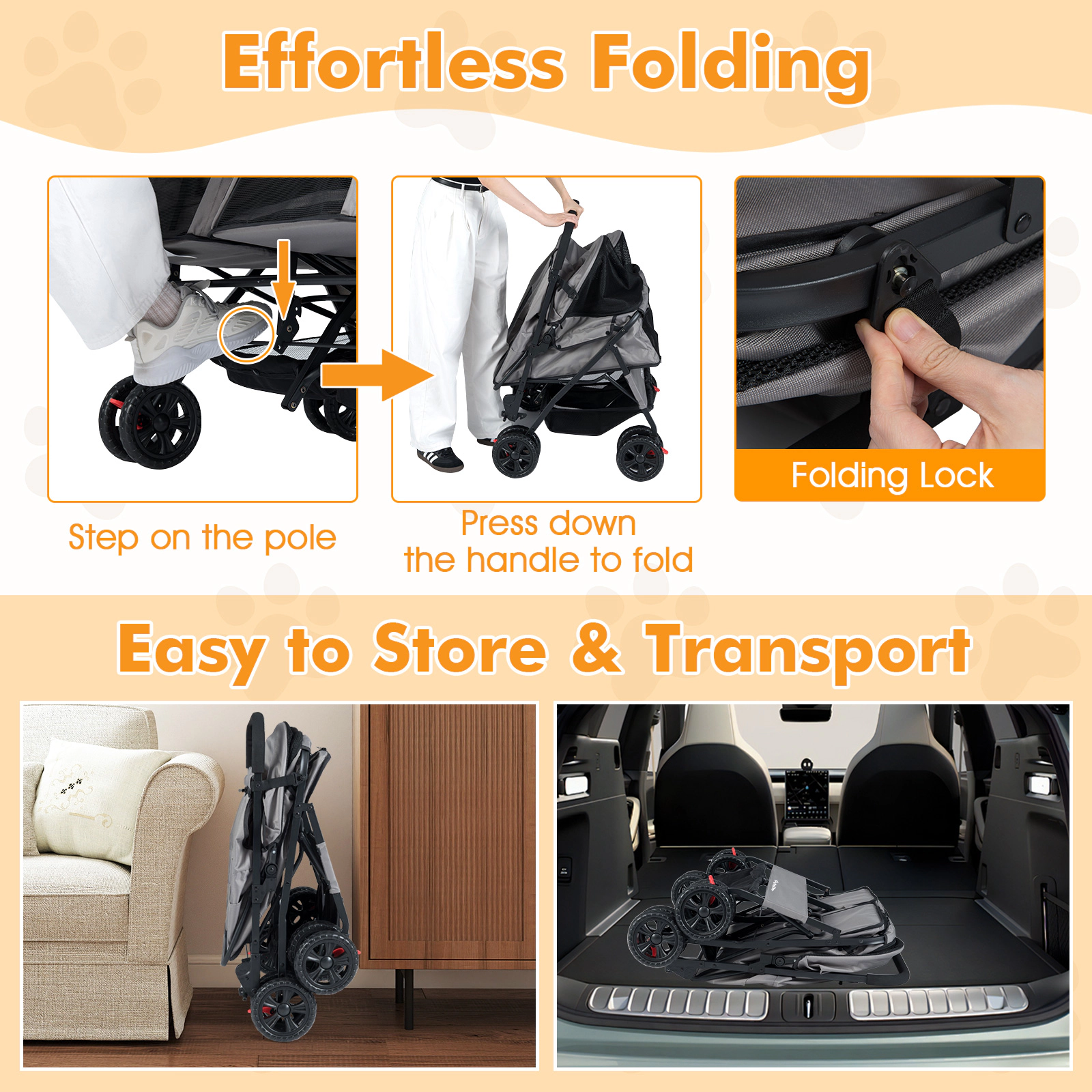 SUGIFT Gray Double Pet Stroller with Storage Basket and Pockets 31.5-in W 28.5-in D 40-in H 26-lb Seat Capacity