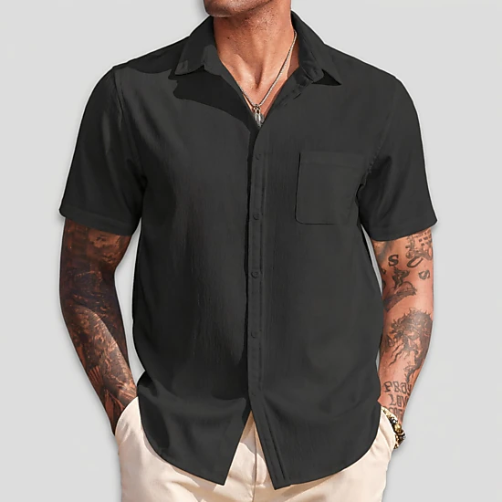 black dress shirt jcpenney COOFANDY Mens Casual Short Sleeve Button Down Shirts Lapel Collar Chest Pocket Tops, Color: Black Dorothy Perkins Volume tweed clothes set down is complete with Size:M (38/40)