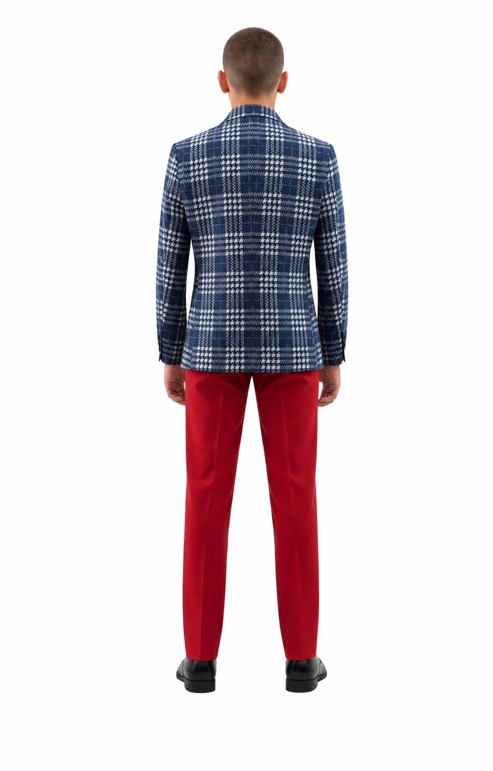 Elie Balleh Boys Slim Fit Buffalo Plaid Blazer