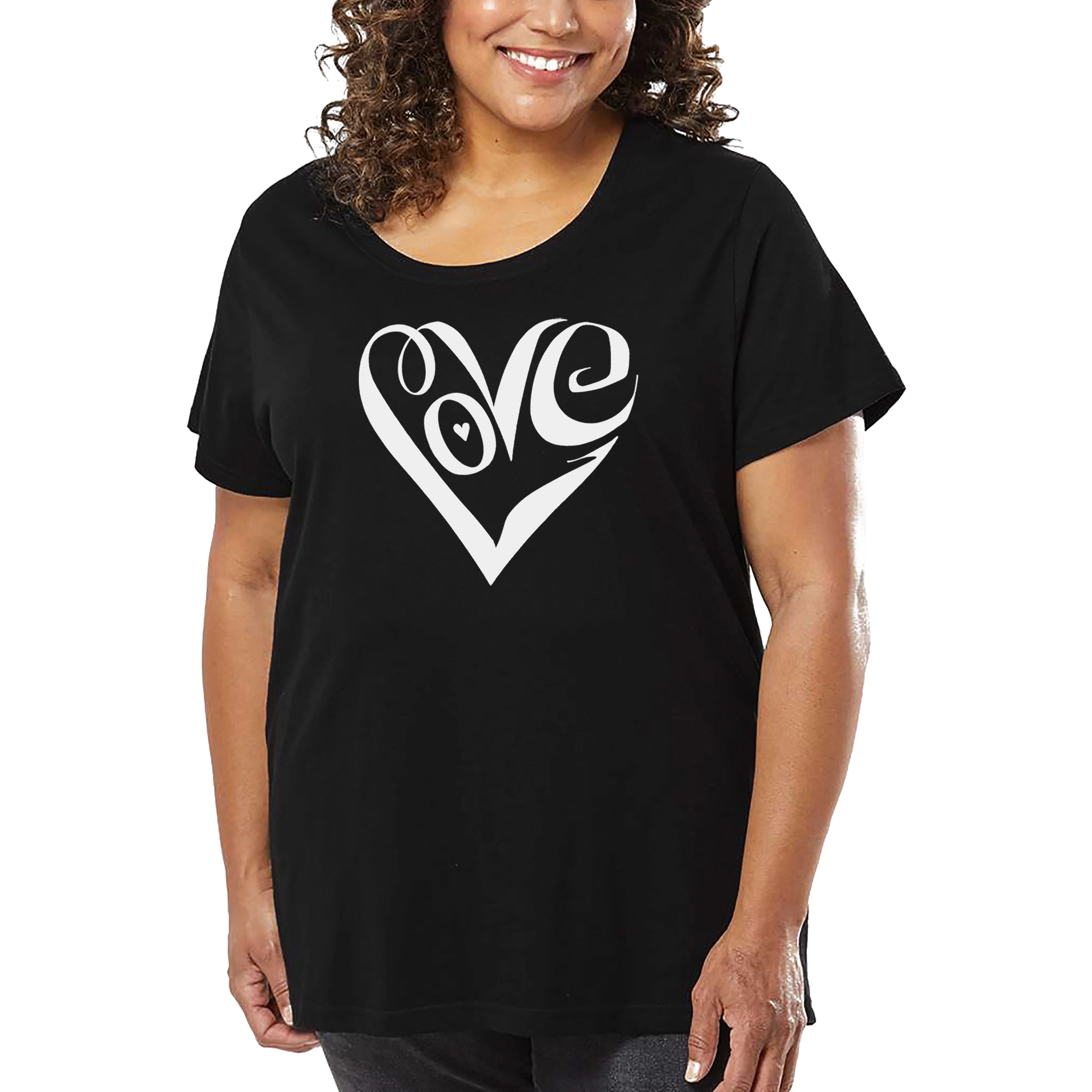 LA Pop Art Women's Plus Word T-Shirt - Script Love Heart