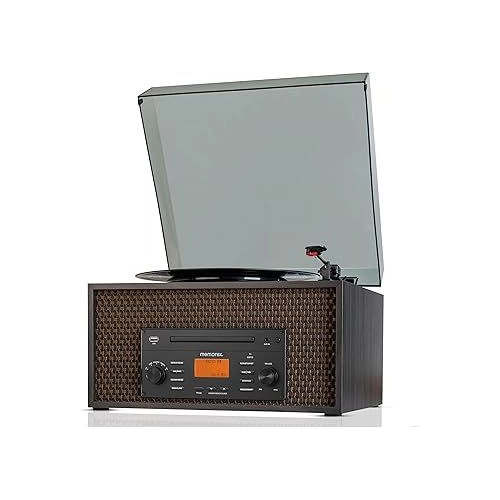Memorex MX-TT700 7-in-1 Wooden Music Center - 3-Speed Turntable, Cassette, CD/MP3, Bluetooth