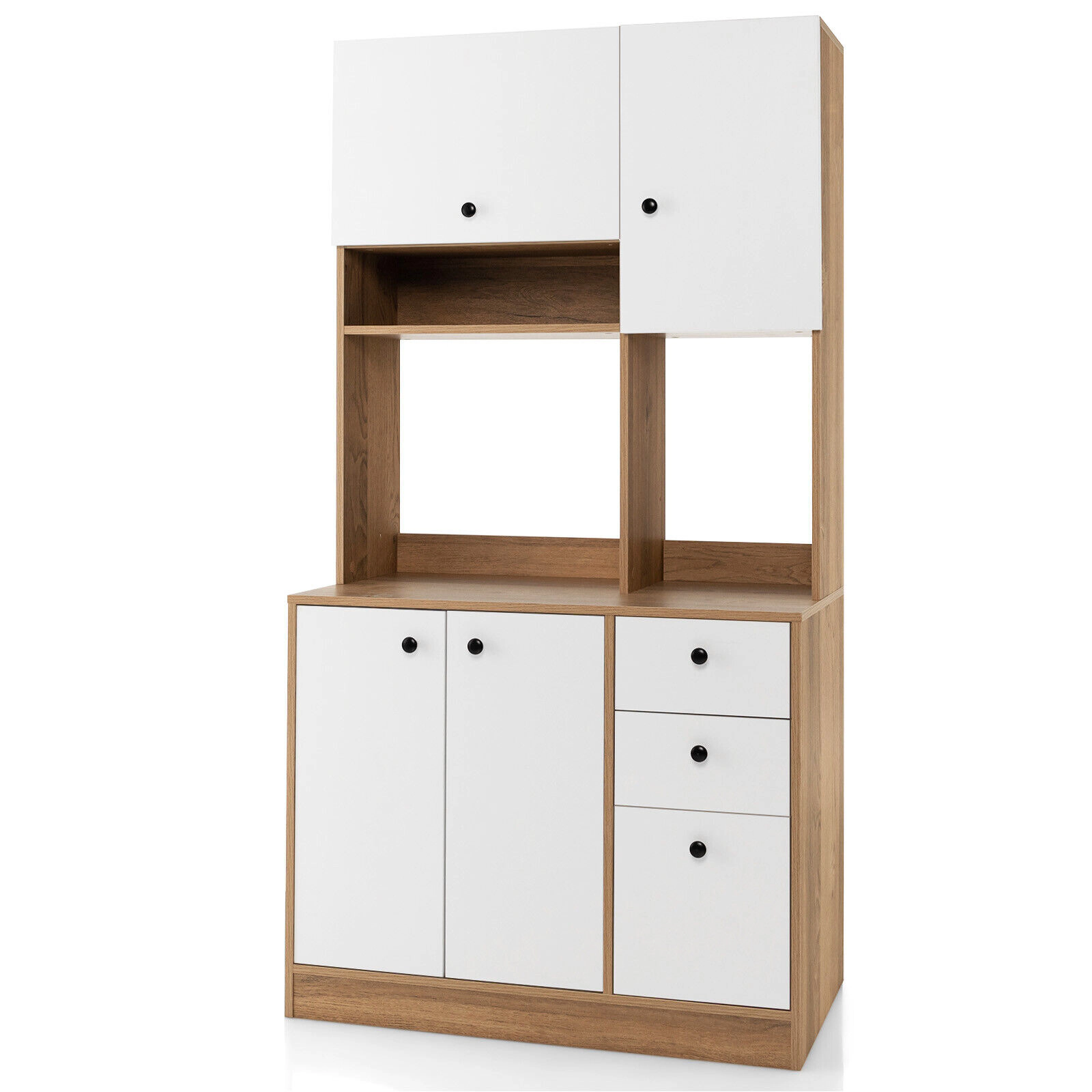 SUGIFT 71-in Tall 110-lb Countertop White Pantry Cabinet with 3 Storage Cabinets and 3 Deep Drawers