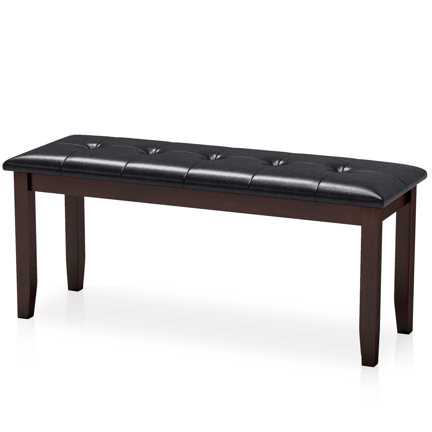 LJG Upholstered Dining Room PU Bench Solid Wood Button Tufted