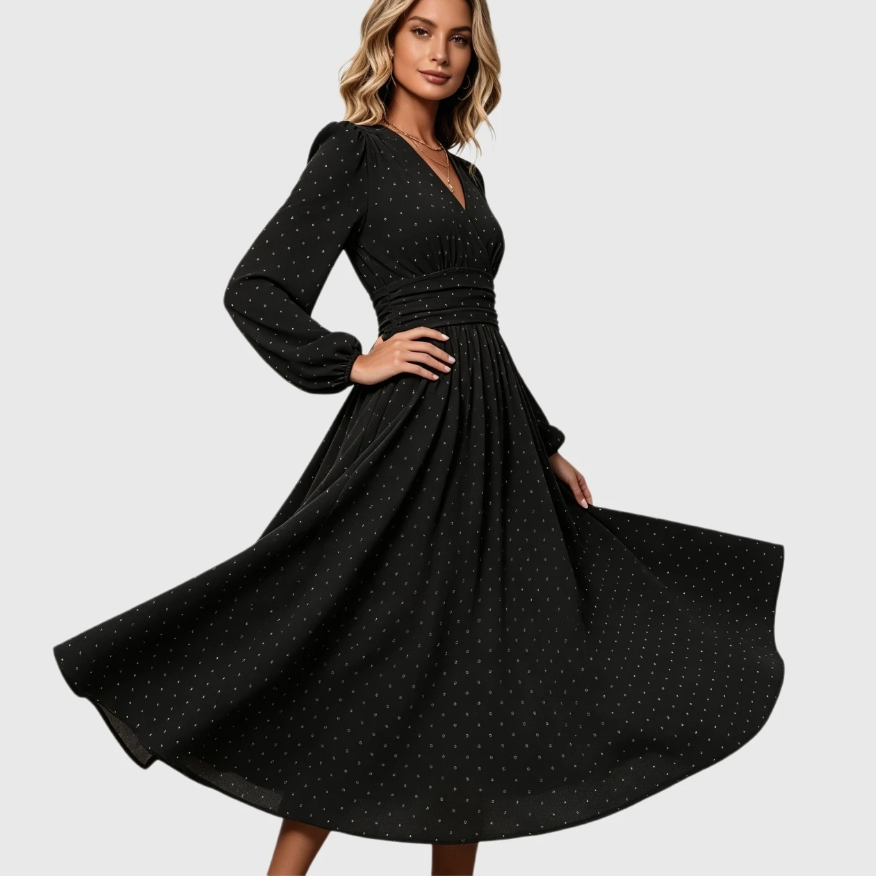 YesFashion Women's Long Sleeve Maxi Dress Casual V Neck A Line Flowy Party Dresses