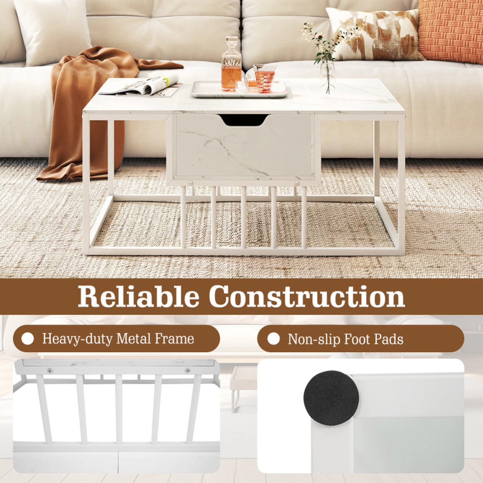 SUGIFT 39.5-in 110-lb Capacity White Lift Top Coffee Table with Gas Struts and Hidden Compartment