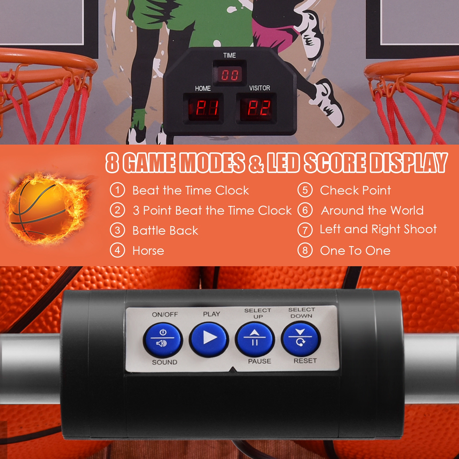 SUGIFT Double Electronic Basketball Game with 4 Spheres and Dual Hoops Indoor Arcade Style 80-in Deep Playfield As