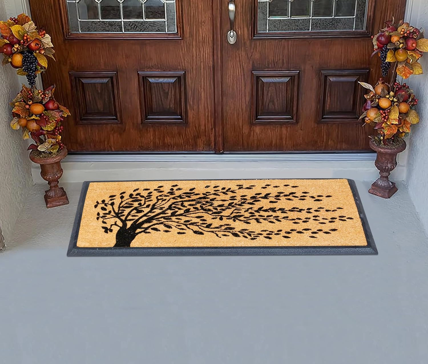 A1HC Coir and Rubber Door Mat 48x18 Inches Heavy Duty Durable Low-Profile Falling Leaves
