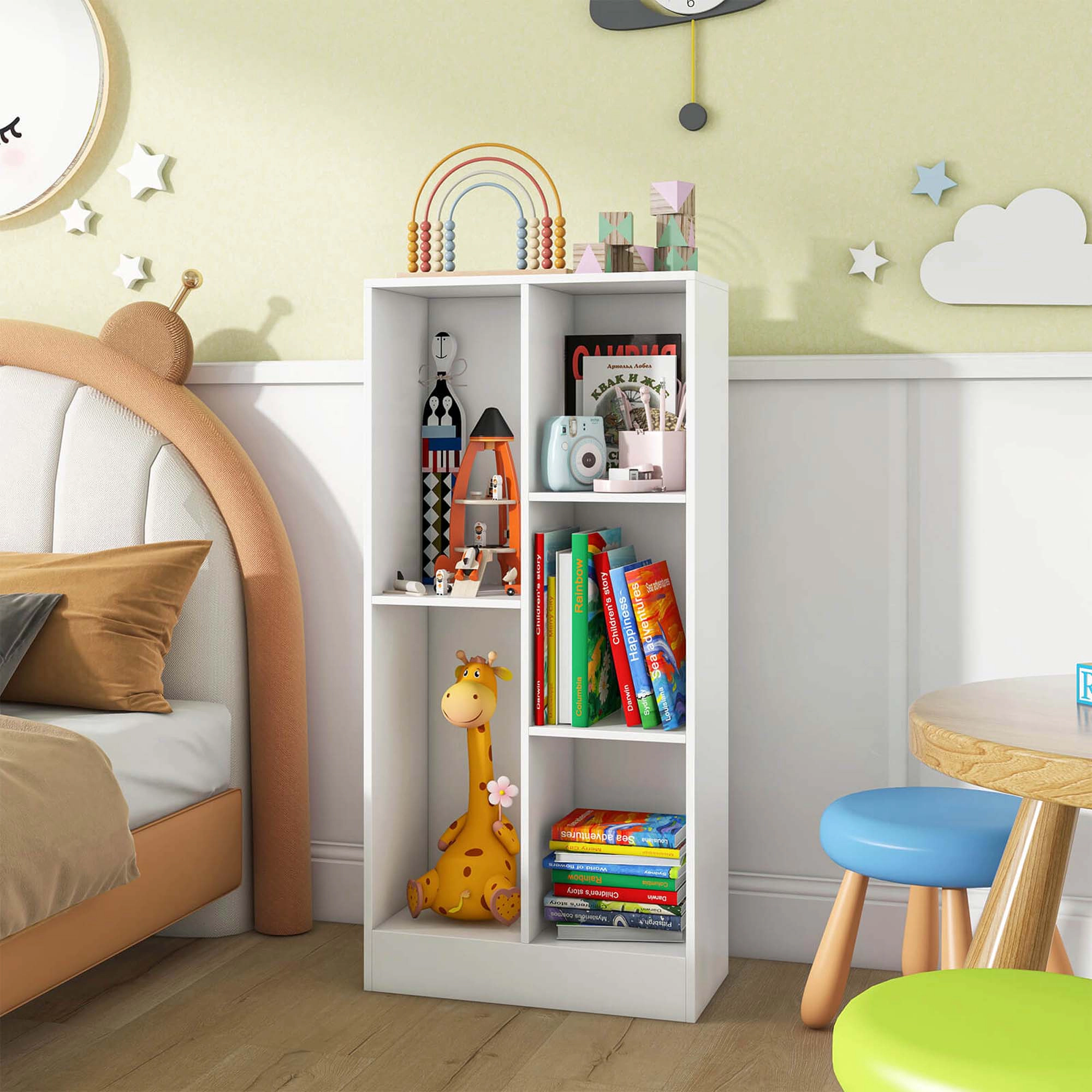 Costway 5-Cube Bookcase for Kids 41" Wooden Toy Storage Organizer for Kid's Room White