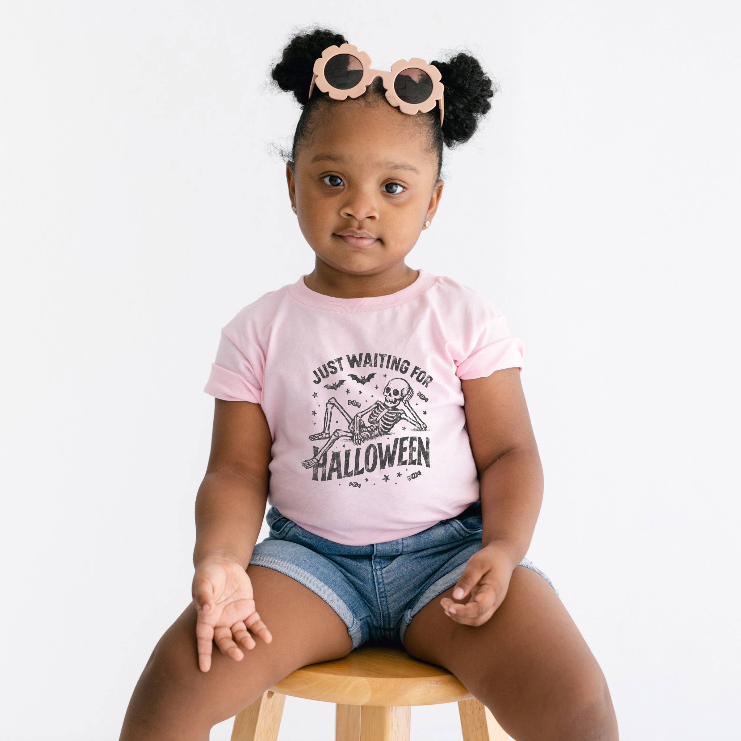 The Juniper Shop - Toddler Short Sleeve Graphic T-Shirt Just Waiting For Halloween Skeleton