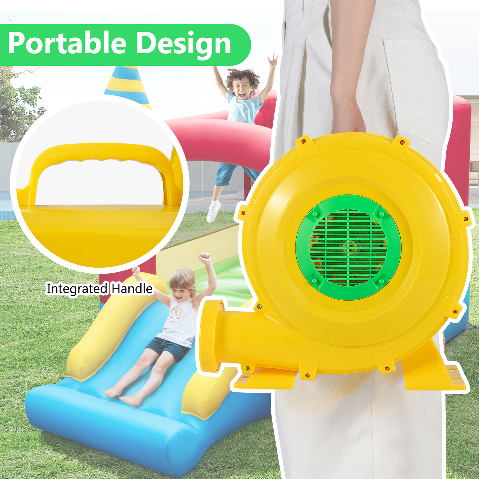 SUGIFT 780W 1-HP 1300-CFM Portable Bounce House Blower with 4.5-in Outlet Ground Stakes and 12-ft Cord