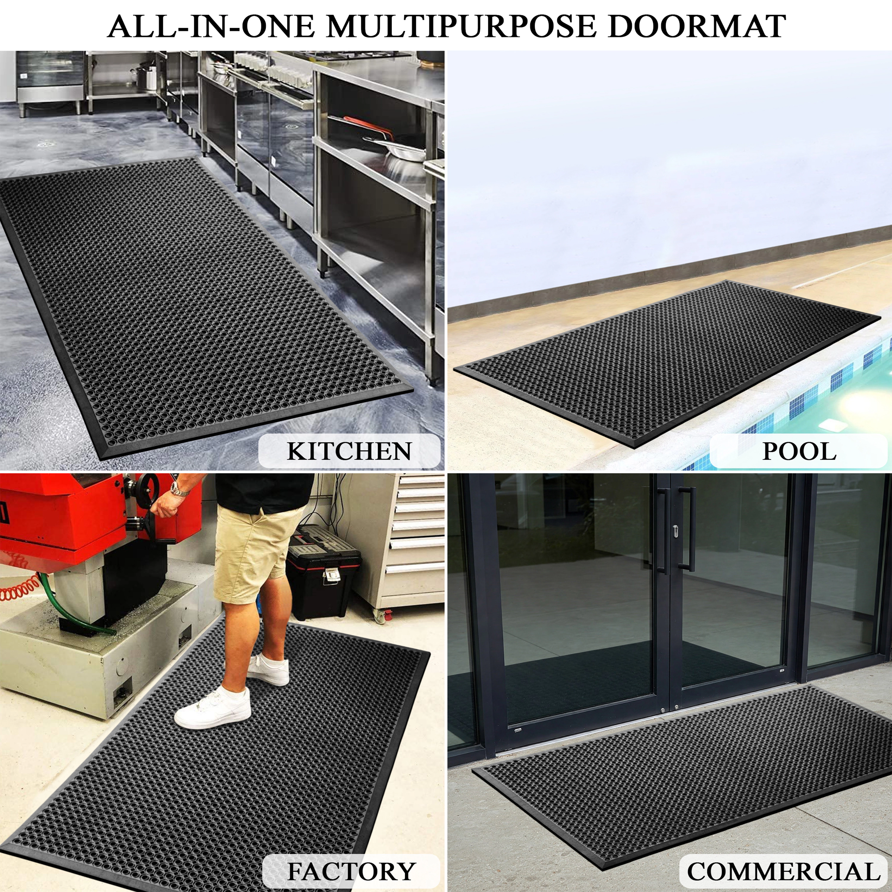 A1 Home Collections Heavy Duty Anti-Fatigue Rubber Floor Mat, Non-Slip Drainage Mat, 36 x 60 Inch