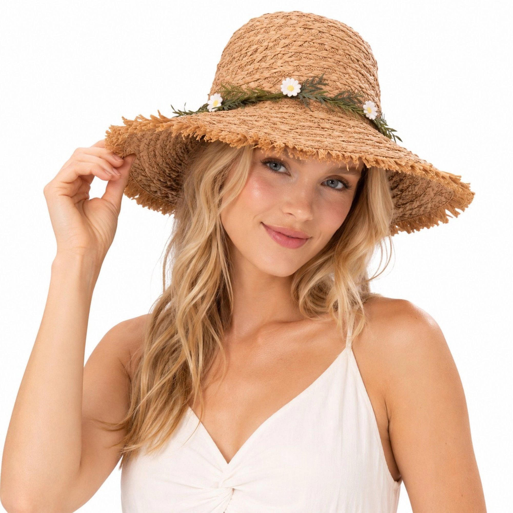 Anna-Kaci Women's Summer Sun Hat for Women - Straw Beach with Floral Embellishment