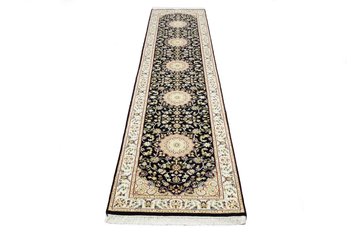 Magic Rugs 2'9 x 11'11 Hand Knotted Navy & Cream Indo-Nain Wool Runner Rug
