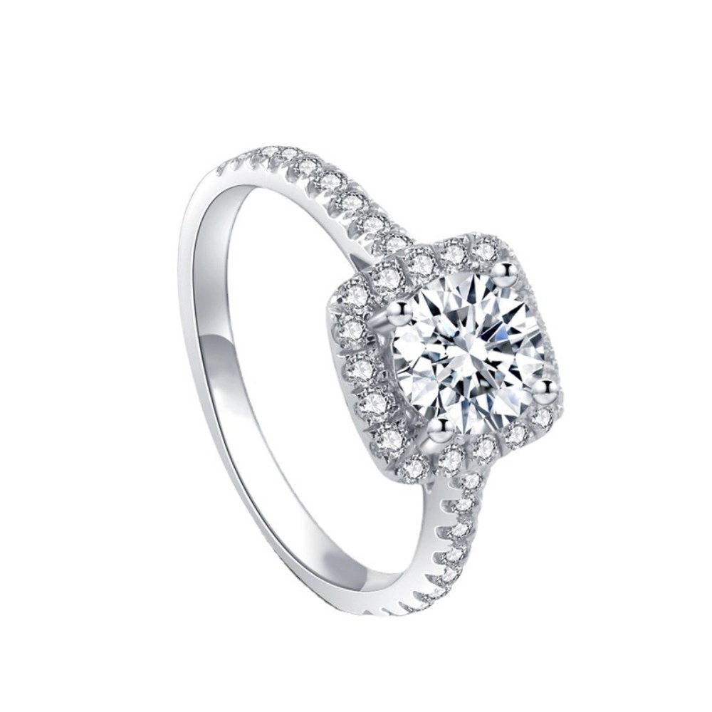 Wardrobe Whimsy Round Cubic Zirconia Cushion Halo Pave Band Engagement Ring
