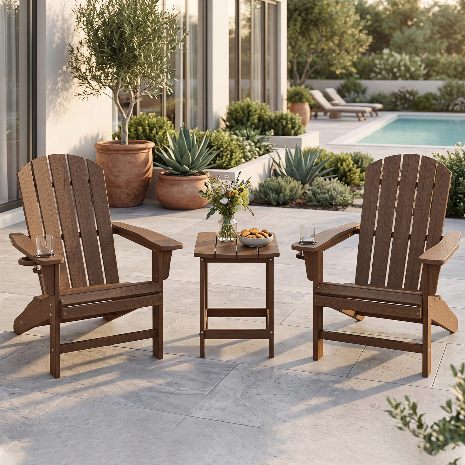 SUGIFT Coffee HDPE Weather Resistant for Garden and Patio 18 in Outdoor Side Table