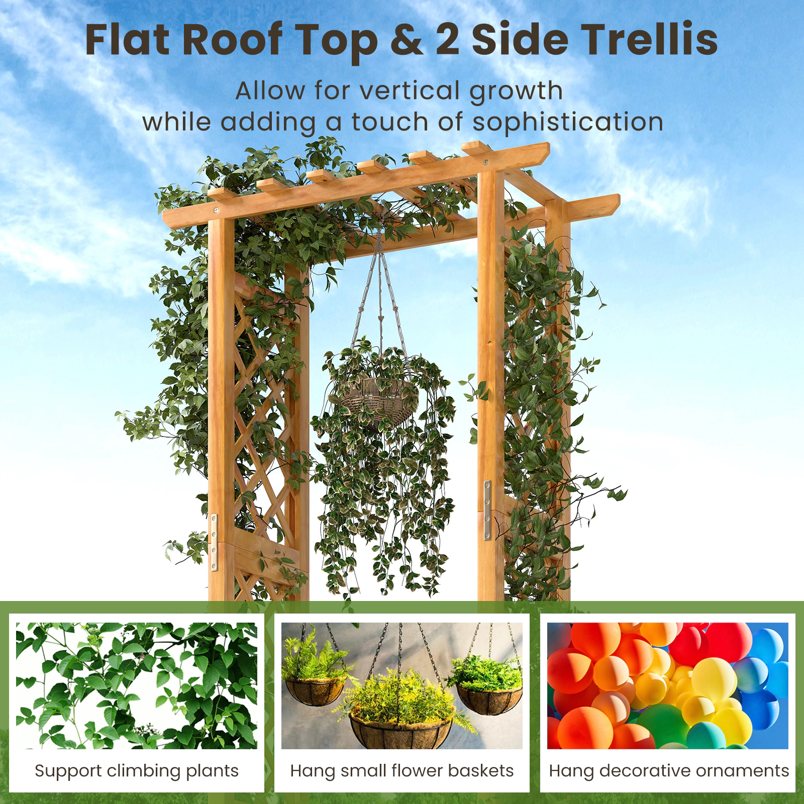 Hivvago Raised Wooden Garden Bed with Hanging Roof