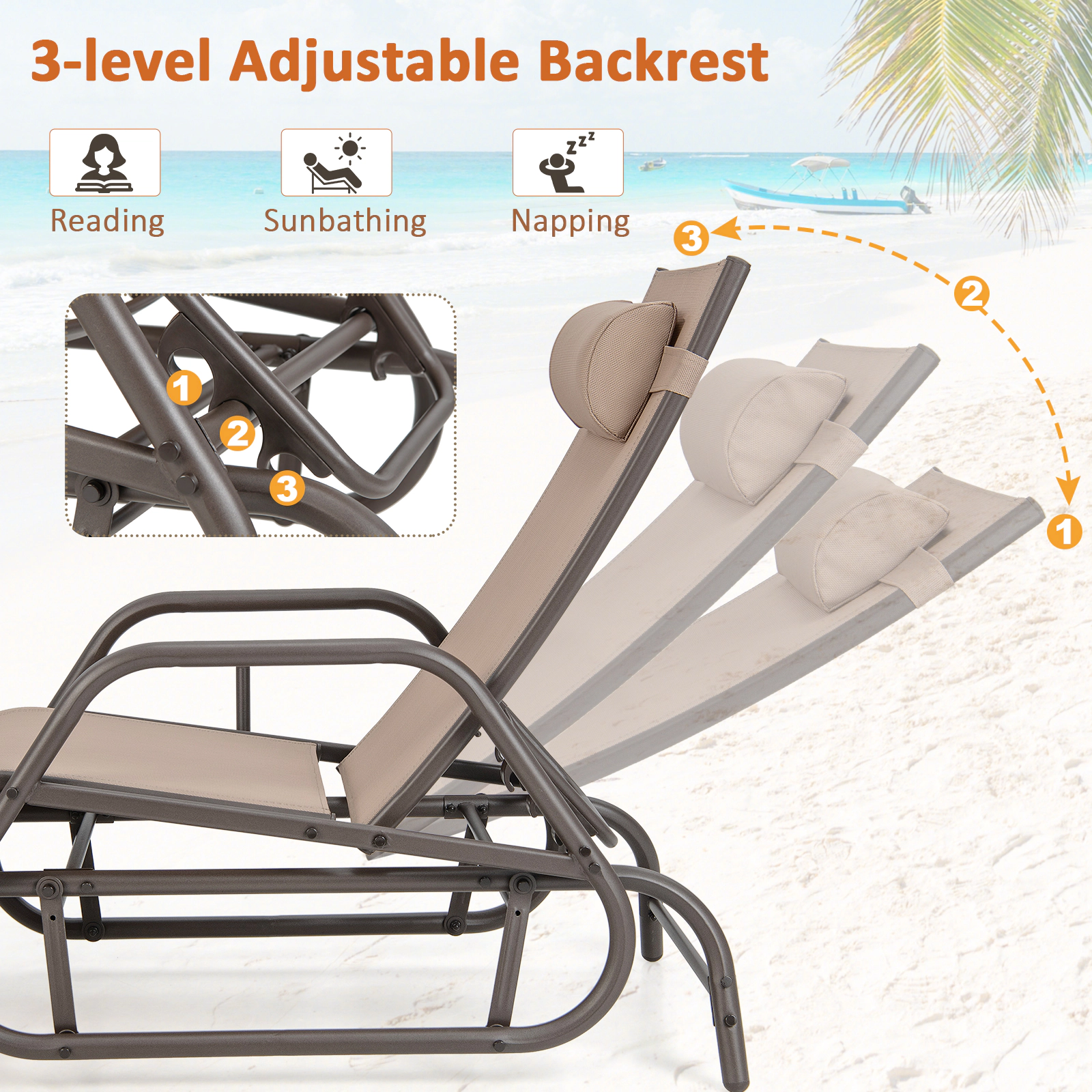 LJG Outdoor Chaise Lounge Glider Chair with Armrests and Pillow