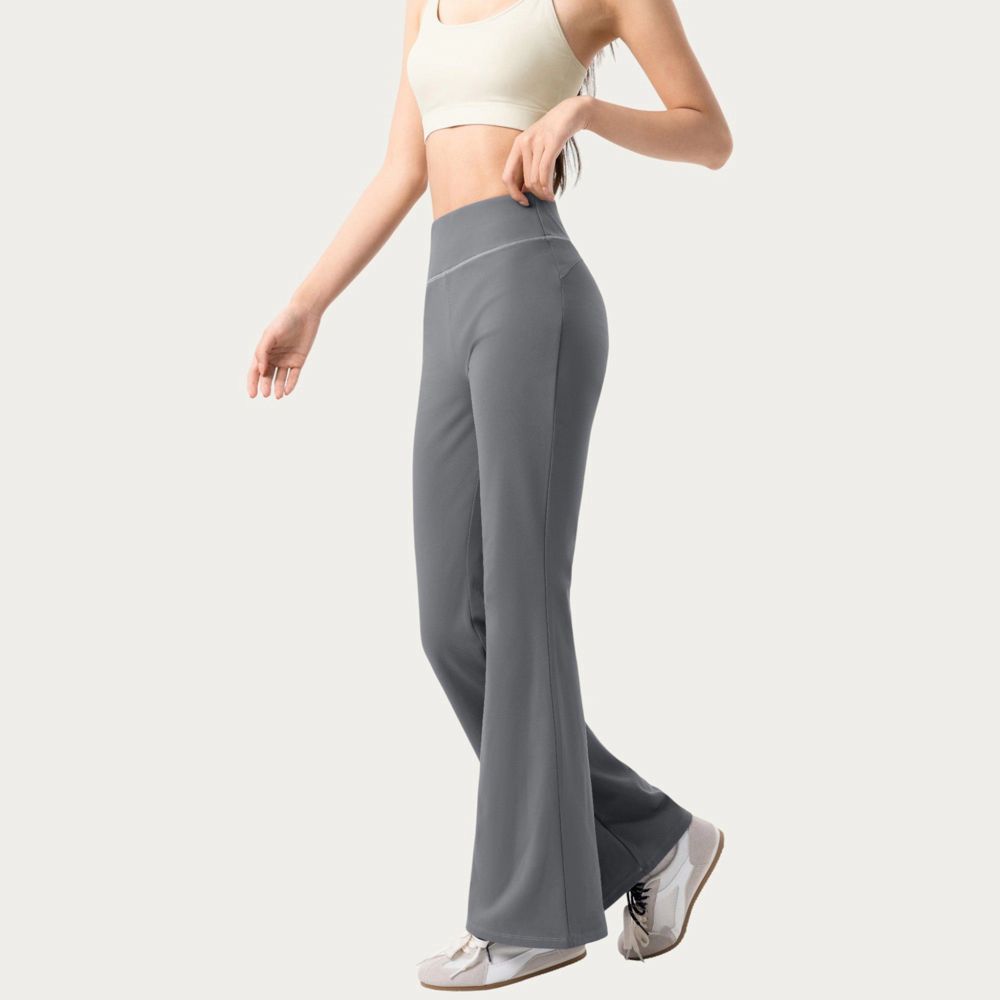 Anna-Kaci Women's High-Waist Flare Active Pants with Stretch Fabric Streamlined Contoured Fit and Full-Length Silhouette