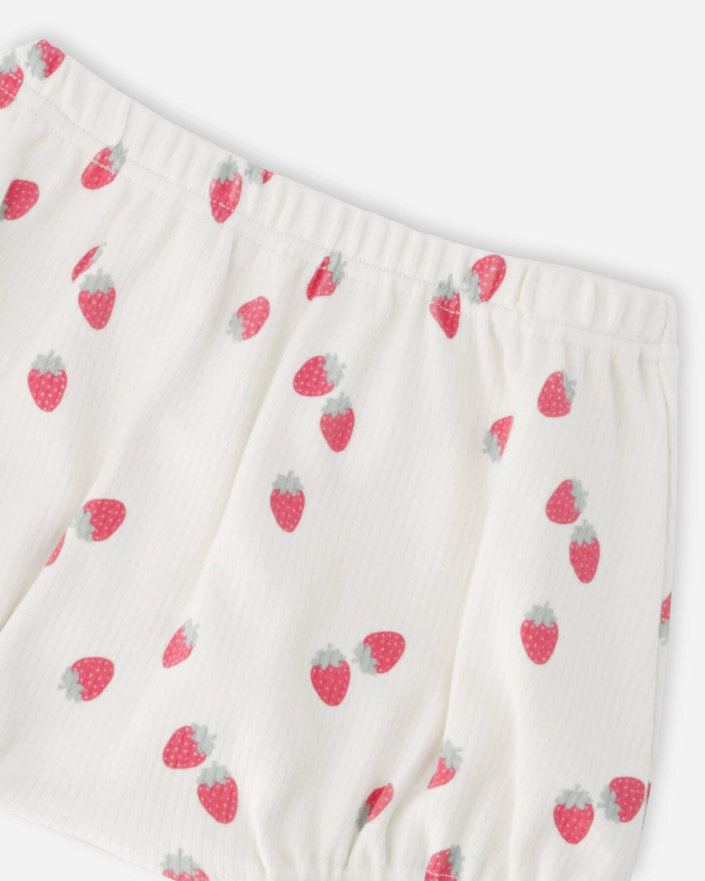 Deux par Deux Girls Cotton Rib Jersey Top and Short Set Printed Strawberries