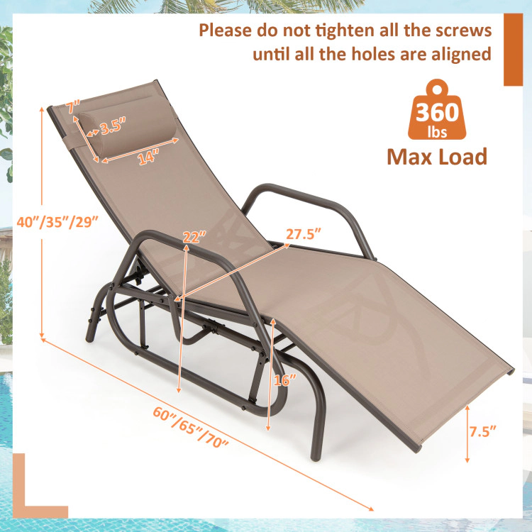 Hivvago Patio Chaise Lounge Glider Chair with Armrests and Soft Cushion