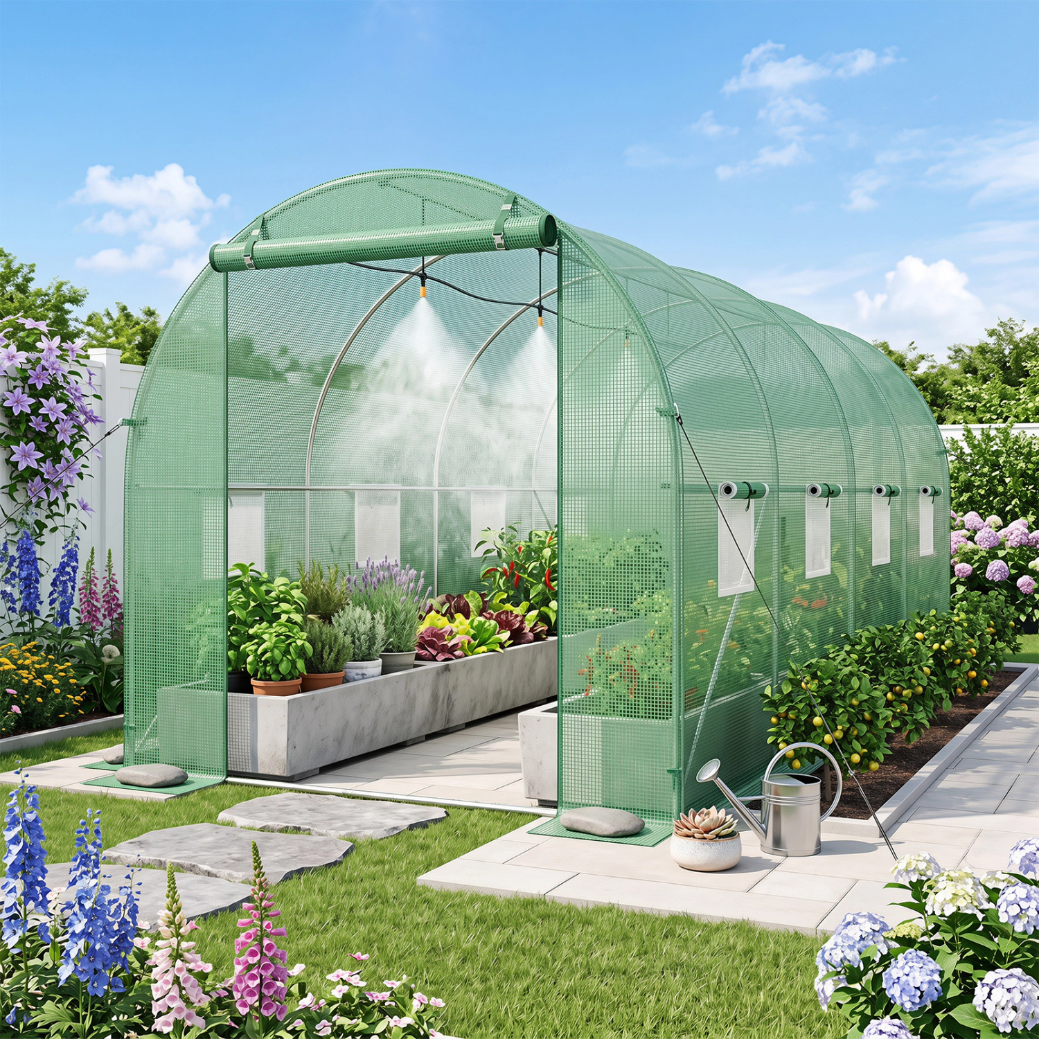 LJG 15 x 7 ft Walk-in Tunnel Greenhouse with Watering System