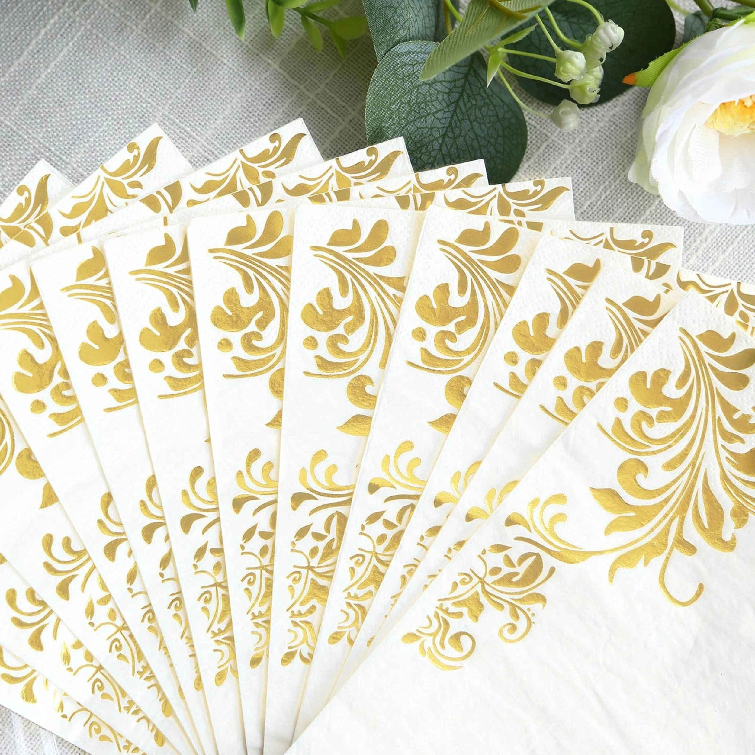 Home Collection White Gold Floral Paper Dinner Napkins Pack of 50
