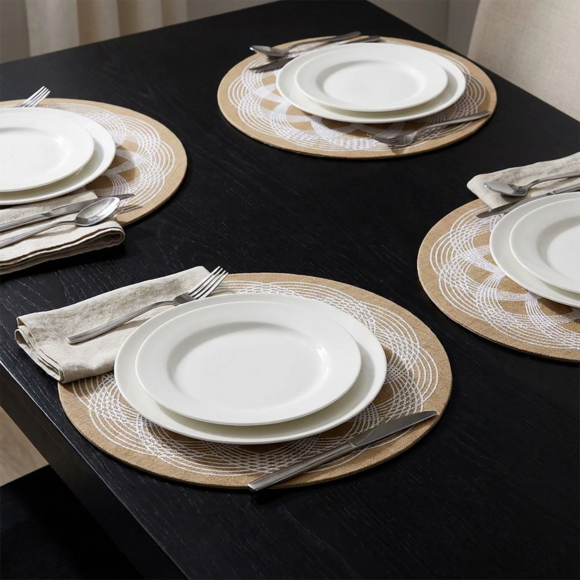 Alilang Unisex 4 Piece Mandala Placemat Set Metallic PVC Heat Resistant Round Table Mats for Dining