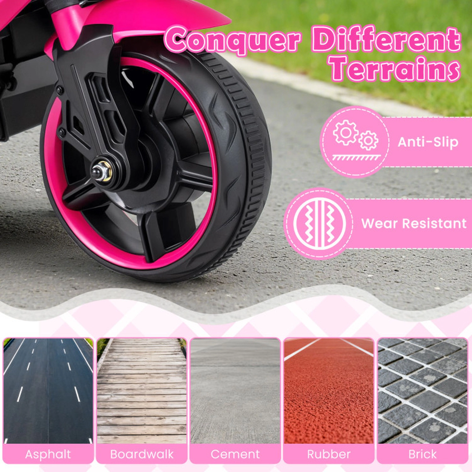 SUGIFT Pink Headlights Music and Detachable Training Wheels 6V Kids Motorcycle