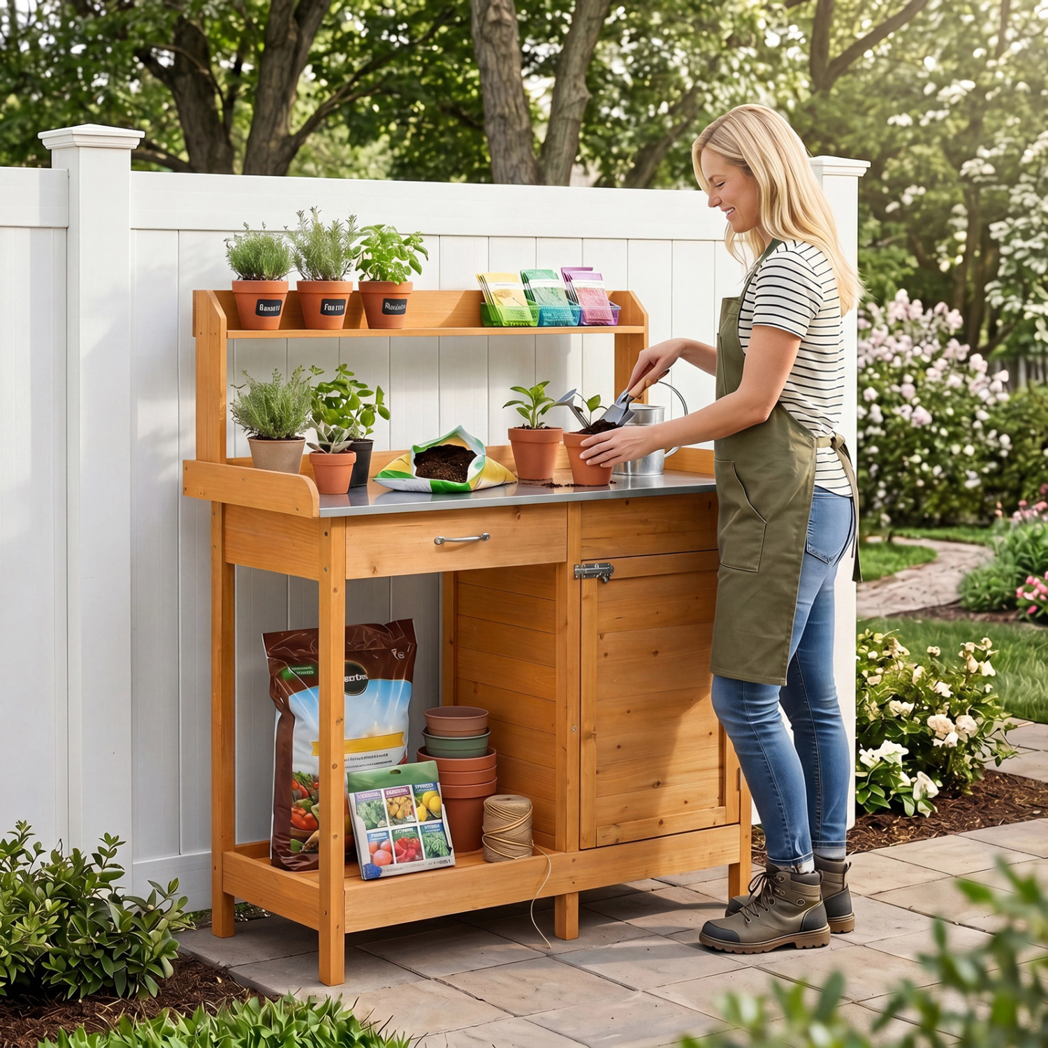 LJG Outdoor Garden Wooden Work Station Potting Bench